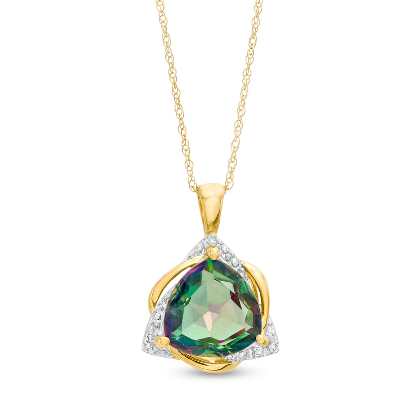 Main Image 1 of 10.0mm Trillion-Cut Mystic Fire Topaz and Diamond Accent Trinity Frame Pendant in 10K Gold