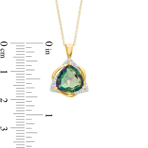 10.0mm Trillion-Cut Mystic Fire Topaz and Diamond Accent Trinity Frame Pendant in 10K Gold