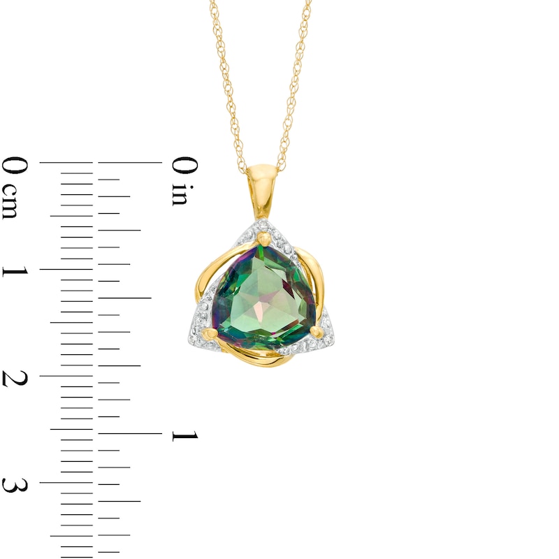 Main Image 3 of 10.0mm Trillion-Cut Mystic Fire Topaz and Diamond Accent Trinity Frame Pendant in 10K Gold