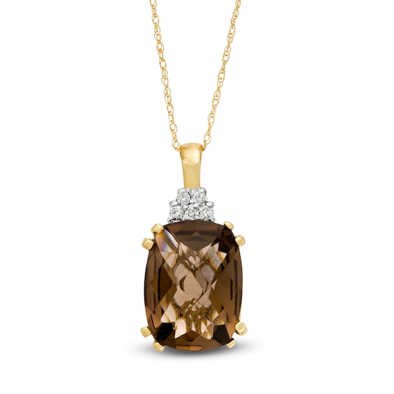 Elongated Cushion-Shaped Smoky Quartz and 1/20 CT. T.w. Diamond Pendant in 10K Gold