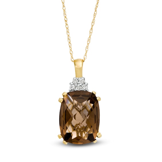 Elongated Cushion-Cut Smoky Quartz and 1/20 CT. T.w. Diamond Pendant in 10K Gold