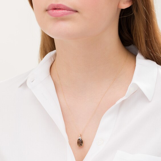 Elongated Cushion-Shaped Smoky Quartz and 1/20 CT. T.w. Diamond Pendant in 10K Gold