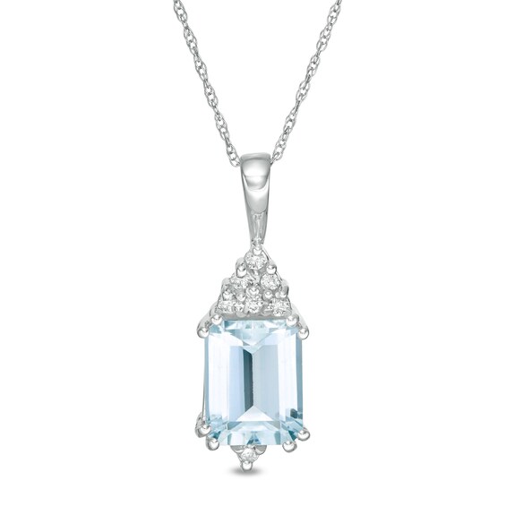 Emerald-Cut Aquamarine and 1/15 CT. T.W. Diamond Geometric Pendant in 10K White Gold Emerald-Cut Aquamarine and 1/15 CT. T.W. Diamond Geometric Pendant in 10K White Gold