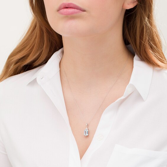 Emerald-Cut Aquamarine and 1/15 CT. T.W. Diamond Geometric Pendant in 10K White Gold Emerald-Cut Aquamarine and 1/15 CT. T.W. Diamond Geometric Pendant in 10K White Gold