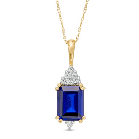 Emerald-Cut Lab-Created Blue Sapphire and 1/15 CT. T.W. Diamond Geometric Pendant in 10K Gold Emerald-Cut Lab-Created Blue Sapphire and 1/15 CT. T.W. Diamond Geometric Pendant in 10K Gold