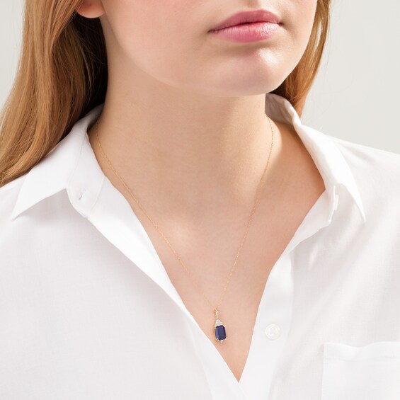 Emerald-Cut Lab-Created Blue Sapphire and 1/15 CT. T.W. Diamond Geometric Pendant in 10K Gold Emerald-Cut Lab-Created Blue Sapphire and 1/15 CT. T.W. Diamond Geometric Pendant in 10K Gold