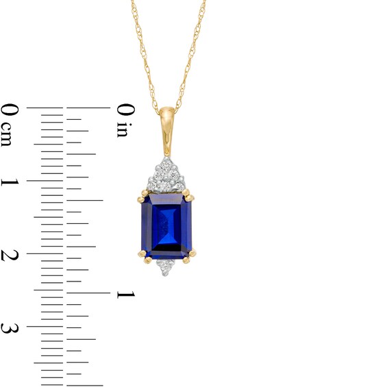 Emerald-Cut Lab-Created Blue Sapphire and 1/15 CT. T.W. Diamond Geometric Pendant in 10K Gold Emerald-Cut Lab-Created Blue Sapphire and 1/15 CT. T.W. Diamond Geometric Pendant in 10K Gold