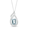 Thumbnail Image 0 of Emerald-Cut Aquamarine and Diamond Accent Flame Pendant in 10K White Gold