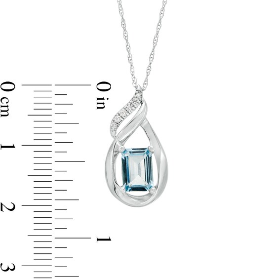 Emerald-Cut Aquamarine and Diamond Accent Flame Pendant in 10K White Gold