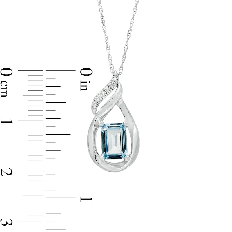 Emerald-Cut Aquamarine and Diamond Accent Flame Pendant in 10K White Gold