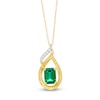 Thumbnail Image 0 of Emerald-Cut Lab-Created Emerald and Diamond Accent Flame Pendant in 10K Gold