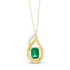 Thumbnail Image 1 of Emerald-Cut Lab-Created Emerald and Diamond Accent Flame Pendant in 10K Gold
