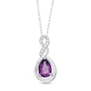 Thumbnail Image 0 of Pear-Shaped Amethyst and Diamond Accent Cascading Teardrop Pendant in 10K White Gold