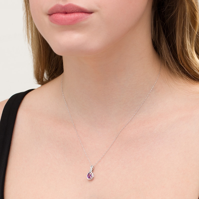 Pear-Shaped Amethyst and Diamond Accent Cascading Teardrop Pendant in 10K White Gold