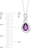 Thumbnail Image 2 of Pear-Shaped Amethyst and Diamond Accent Cascading Teardrop Pendant in 10K White Gold