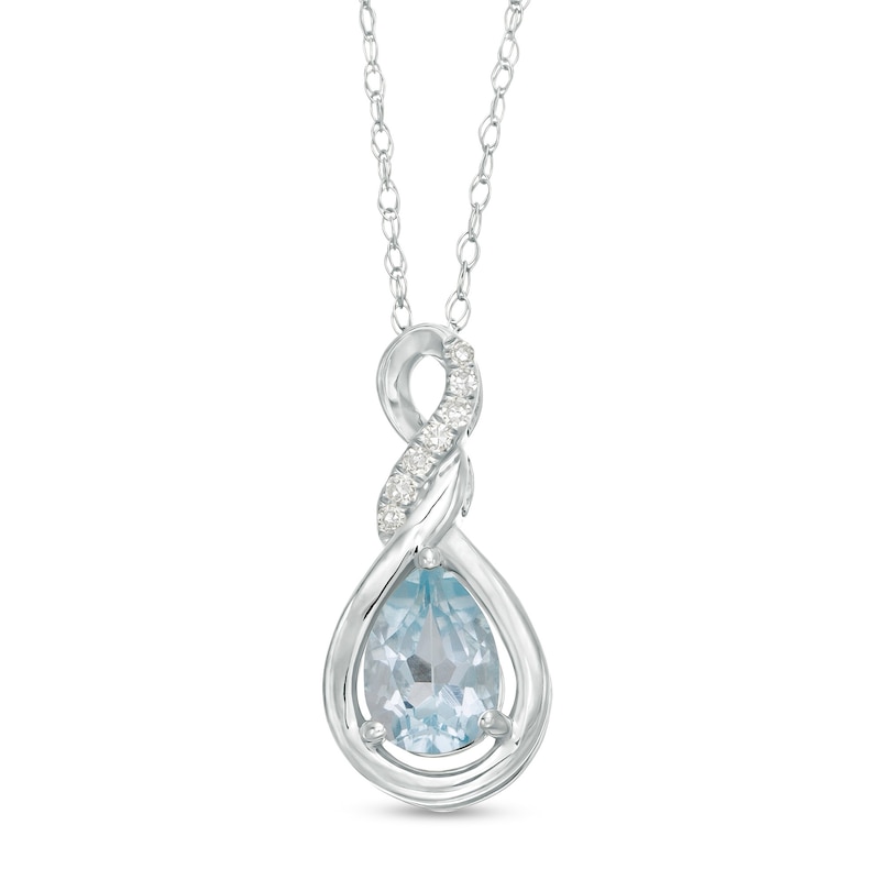 Pear-Shaped Aquamarine and Diamond Accent Cascading Teardrop Pendant in 10K White Gold