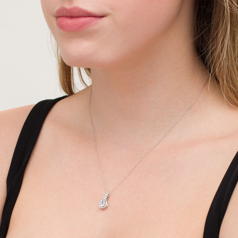 Pear-Shaped Aquamarine and Diamond Accent Cascading Teardrop Pendant in 10K White Gold