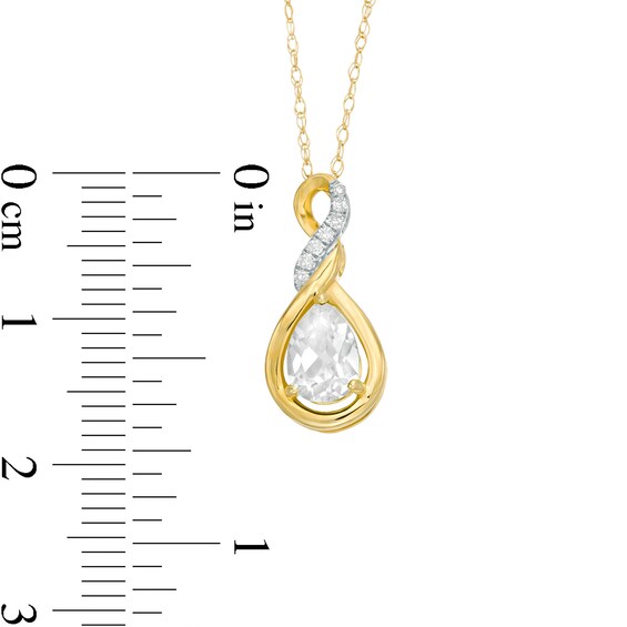 Pear-Shaped Lab-Created White Sapphire and Diamond Accent Cascading Teardrop Pendant in 10K Gold Pear-Shaped Lab-Created White Sapphire and Diamond Accent Cascading Teardrop Pendant in 10K Gold