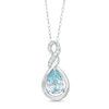 Thumbnail Image 1 of Pear-Shaped Lab-Created Blue Zircon and Diamond Accent Cascading Teardrop Pendant in 10K White Gold