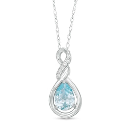Pear-Shaped Lab-Created Blue Zircon and Diamond Accent Cascading Teardrop Pendant in 10K White Gold