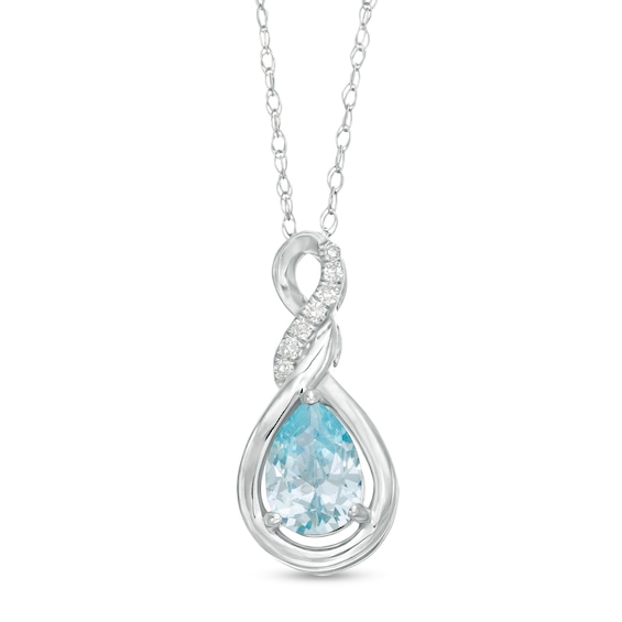 Pear-Shaped Lab-Created Blue Zircon and Diamond Accent Cascading Teardrop Pendant in 10K White Gold
