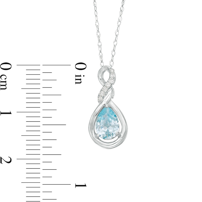 Main Image 3 of Pear-Shaped Lab-Created Blue Zircon and Diamond Accent Cascading Teardrop Pendant in 10K White Gold