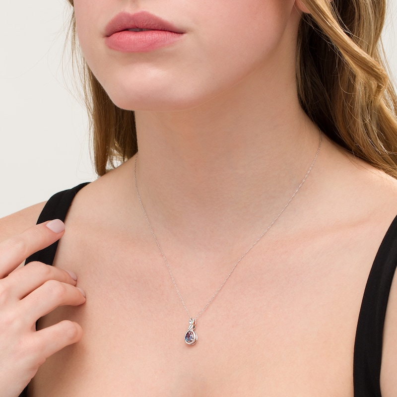 Pear-Shaped Lab-Created Alexandrite and Diamond Accent Cascading Teardrop Pendant in 10K White Gold