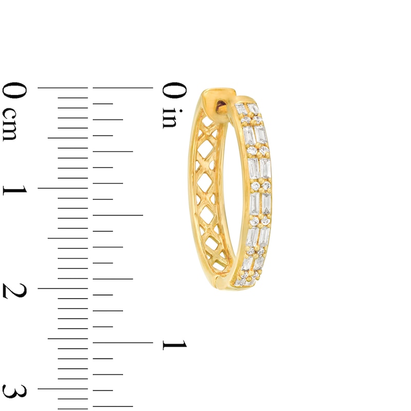 Main Image 3 of 1/3 CT. T.W. Baguette and Round Diamond Hoop Earrings in 10K Gold