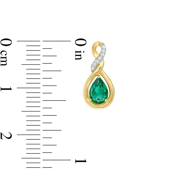 Pear-Shaped Lab-Created Emerald and 1/20 CT. T.W. Diamond Cascading Teardrop Earrings in 10K Gold Pear-Shaped Lab-Created Emerald and 1/20 CT. T.W. Diamond Cascading Teardrop Earrings in 10K Gold