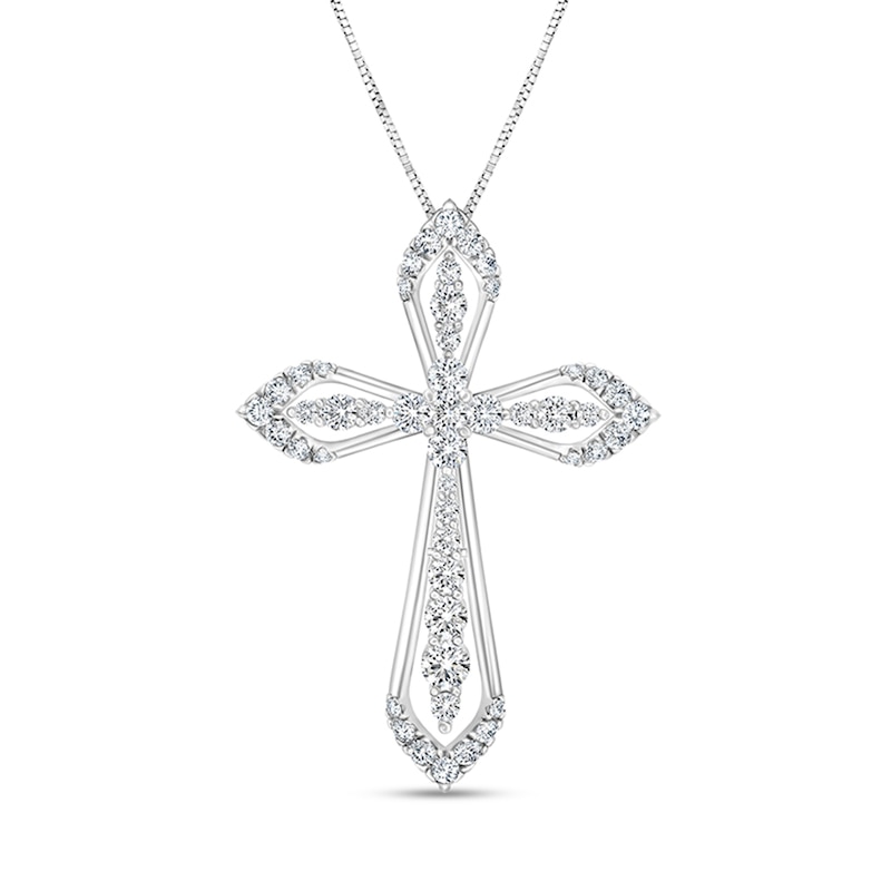 Main Image 1 of 3/4 CT. T.W. Diamond Cross Pendant in 10K White Gold
