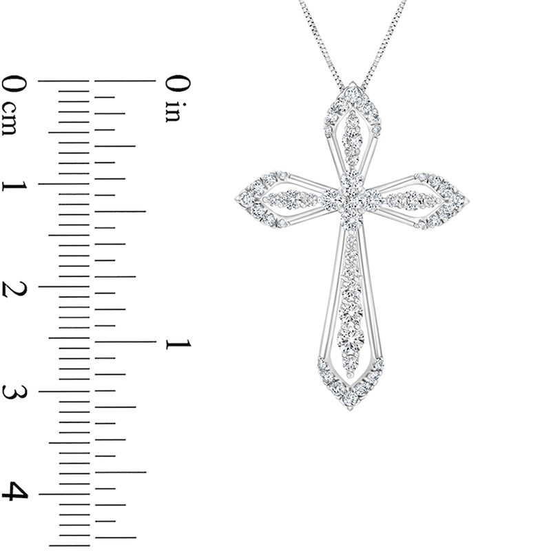 Main Image 3 of 3/4 CT. T.W. Diamond Cross Pendant in 10K White Gold