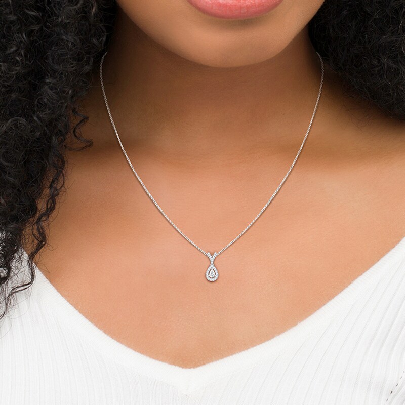 Main Image 2 of 1/4 CT. T.W. Pear-Shaped Diamond Frame Pendant in 10K White Gold