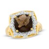 Thumbnail Image 0 of 10.0mm Cushion-Cut Smoky Quartz and Diamond Accent Sunburst Frame Ring in 10K Gold