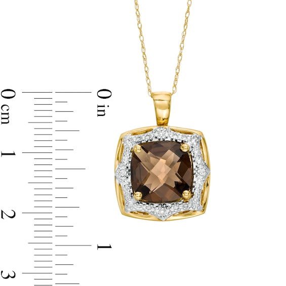 10.0mm Cushion-Shaped Smoky Quartz and Diamond Accent Sun Frame Pendant in 10K Gold