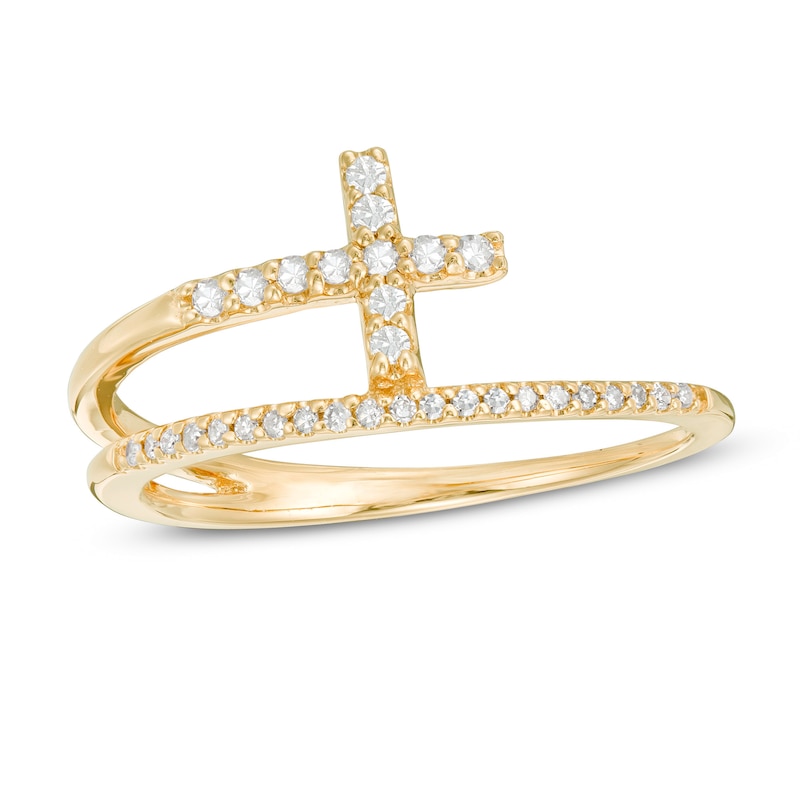 1/6 CT. T.W. Diamond Cross Split Shank Stacked Ring in 10K Gold