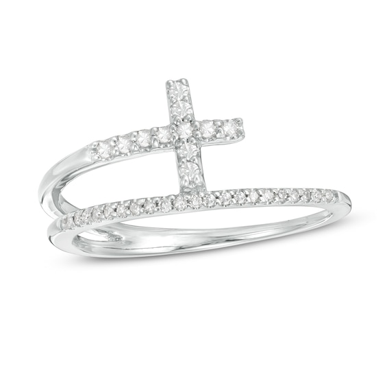 1/6 CT. T.w. Diamond Cross Split Shank Stacked Ring in 10K White Gold