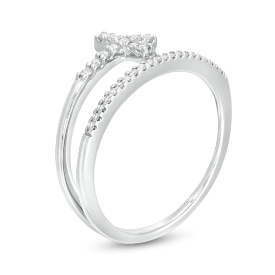 1/6 CT. T.w. Diamond Cross Split Shank Stacked Ring in 10K White Gold