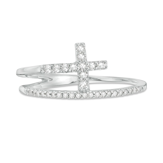 1/6 CT. T.w. Diamond Cross Split Shank Stacked Ring in 10K White Gold