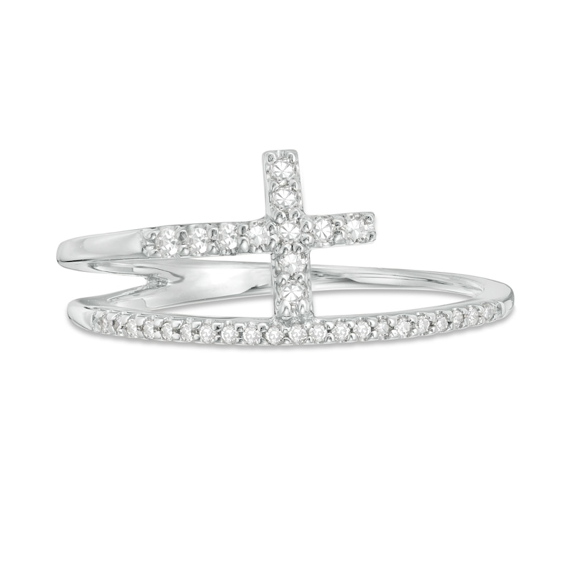 1/6 CT. T.W. Diamond Cross Split Shank Stacked Ring in 10K White Gold