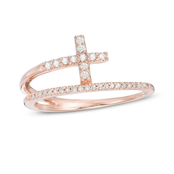 1/6 CT. T.w. Diamond Cross Split Shank Stacked Ring in 10K Rose Gold