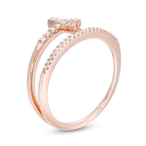 1/6 CT. T.w. Diamond Cross Split Shank Stacked Ring in 10K Rose Gold