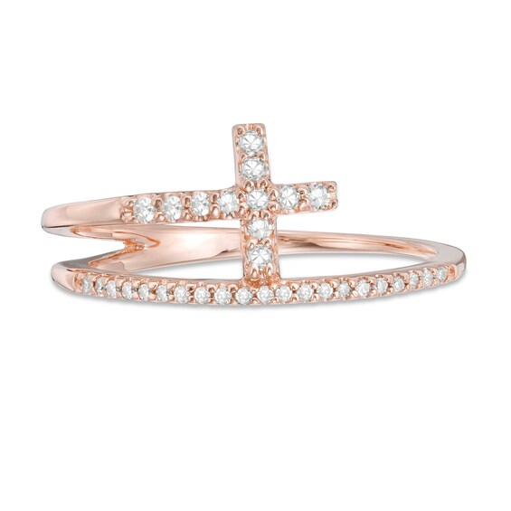 1/6 CT. T.w. Diamond Cross Split Shank Stacked Ring in 10K Rose Gold