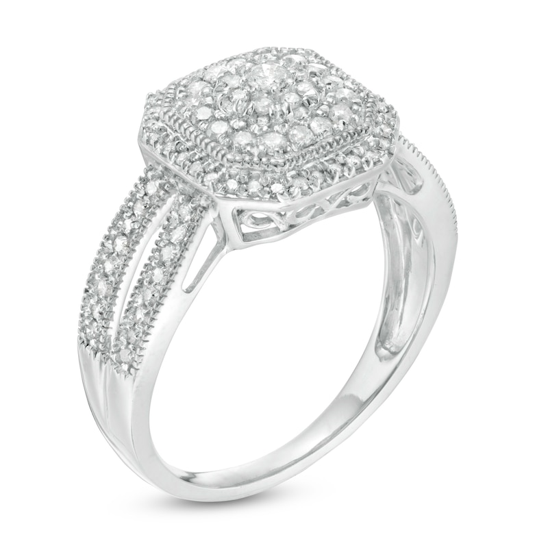 Main Image 3 of 1/2 CT. T.W. Composite Diamond Octagonal Frame Vintage-Style Split Shank Engagement Ring in 10K White Gold