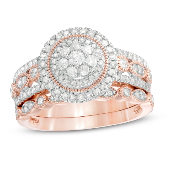 3/4 CT. T.w. Diamond Double Frame Art Deco Vintage-Style Bridal Set in 10K Rose Gold