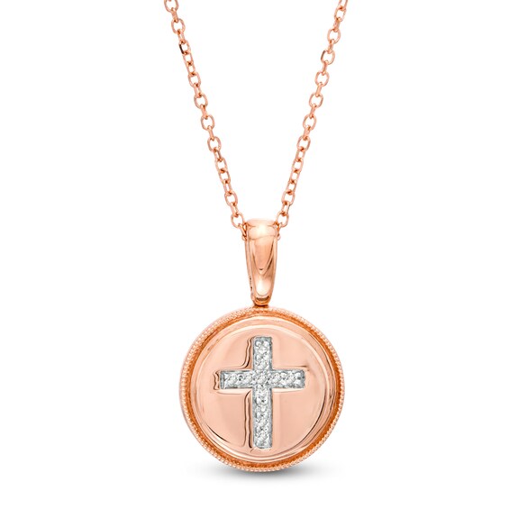 1/20 CT. T.W. Diamond Cross Beaded Frame Disc Pendant in 14K Rose Gold 1/20 CT. T.W. Diamond Cross Beaded Frame Disc Pendant in 14K Rose Gold