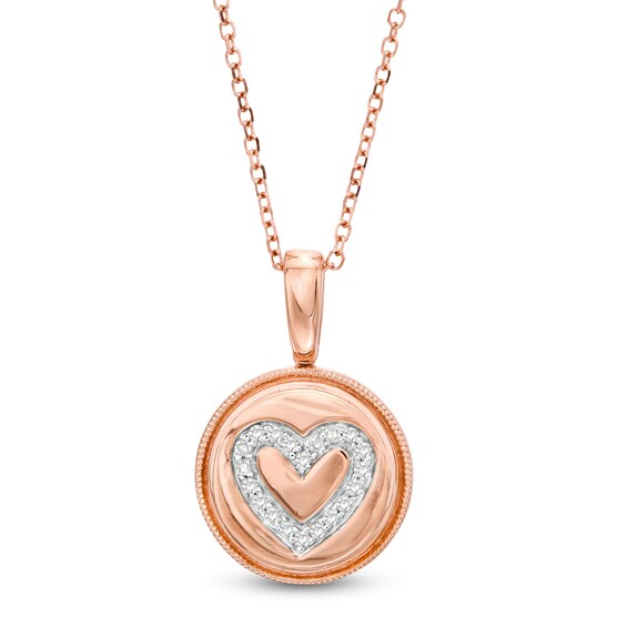 1/20 CT. T.W. Diamond Heart Outline Beaded Frame Disc Pendant in 14K Rose Gold 1/20 CT. T.W. Diamond Heart Outline Beaded Frame Disc Pendant in 14K Rose Gold