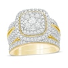 Thumbnail Image 1 of 1-1/3 CT. T.W. Multi-Diamond Cushion Frame Vintage-Style Bridal Set in 10K Gold