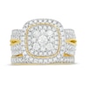Thumbnail Image 4 of 1-1/3 CT. T.W. Multi-Diamond Cushion Frame Vintage-Style Bridal Set in 10K Gold