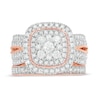 Thumbnail Image 4 of 1-1/3 CT. T.W. Multi-Diamond Cushion Frame Vintage-Style Bridal Set in 10K Rose Gold