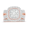 Thumbnail Image 3 of 1-1/3 CT. T.W. Multi-Diamond Cushion Frame Vintage-Style Bridal Set in 10K Rose Gold